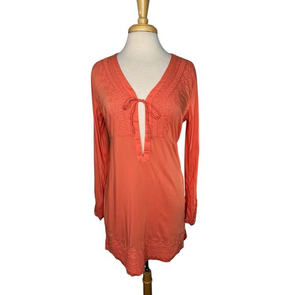 ATHLETA Kimssa Tunic Top in Light Coral Sunset Orange Size Small Coverup Cotton - Picture 1 of 11